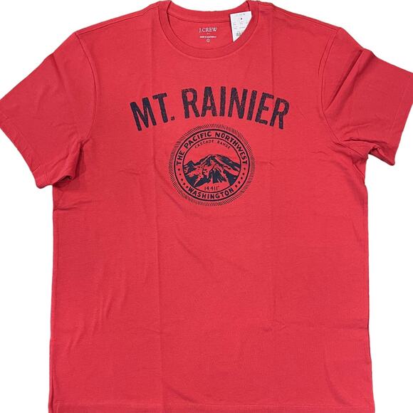 NWT J. Crew Men's Rusted Red W/Navy Mount Rainier Graphic Tee - Picture 2 of 10